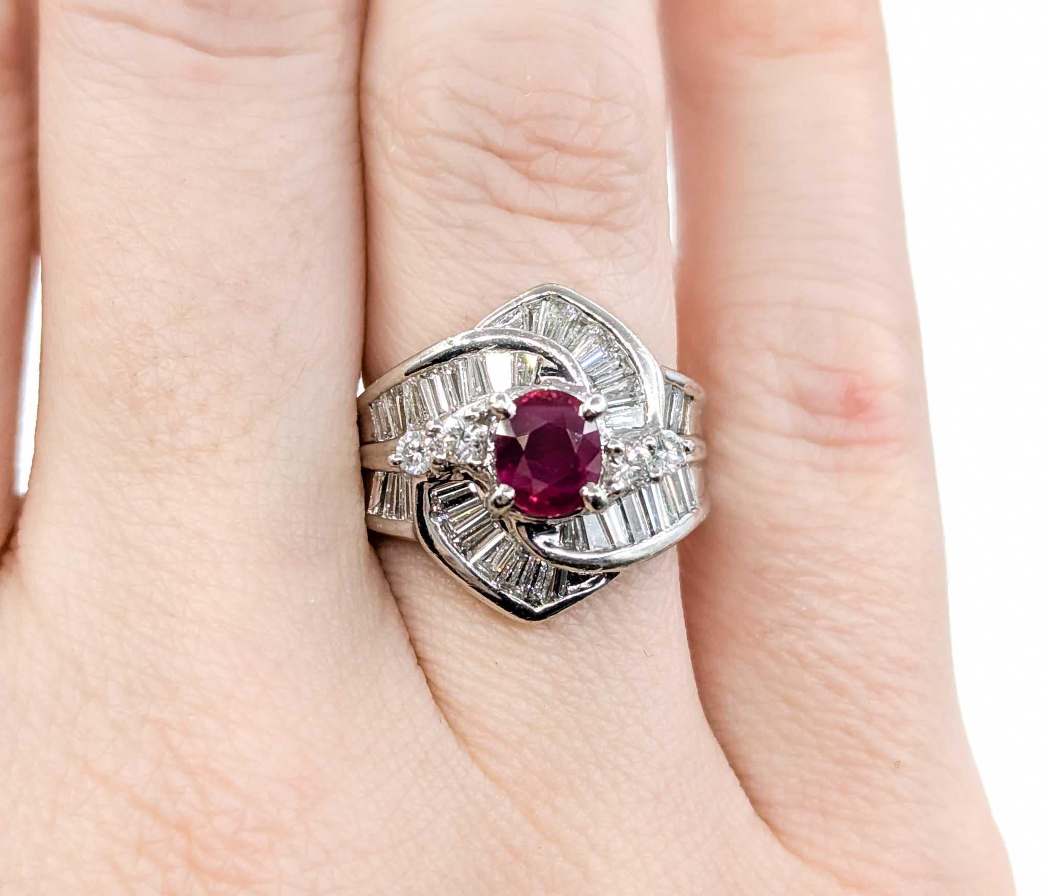 Ruby and Diamond Ring in 900pt Platinum In Excellent Condition In Bloomington, MN