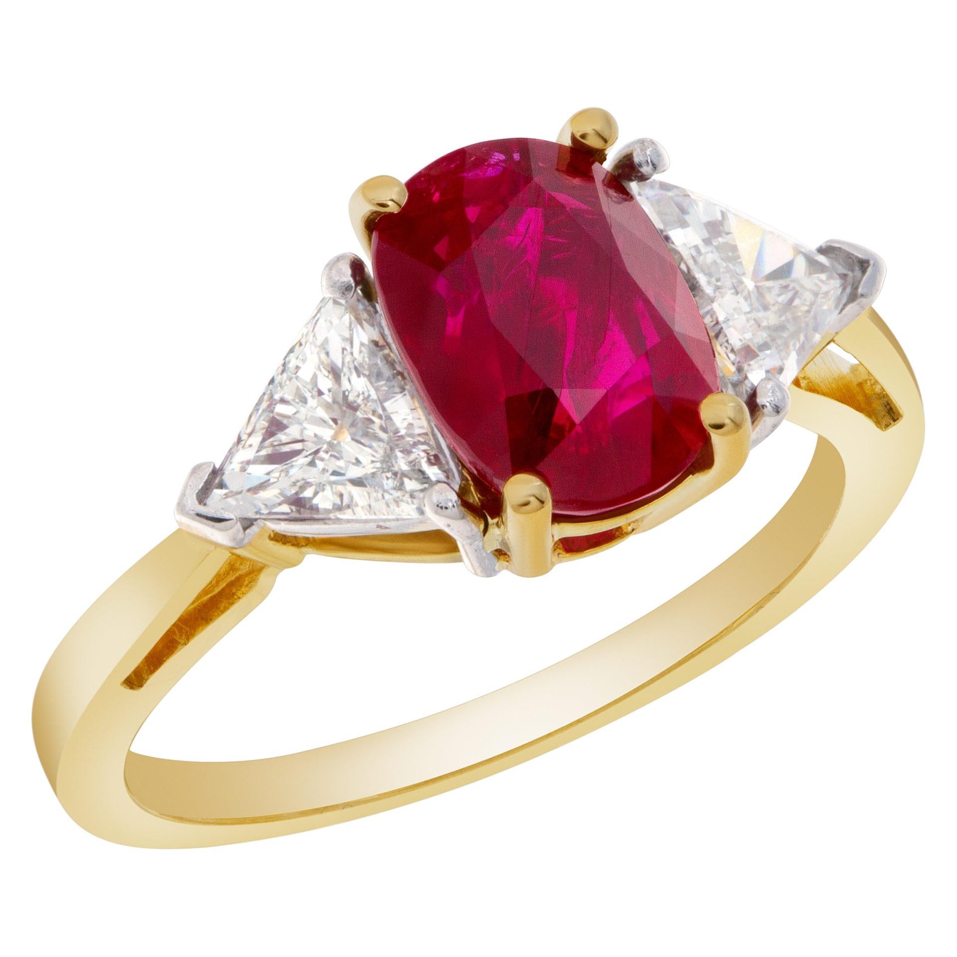 Modern Ruby and Diamond Ring in Platinum and 18 Karat Yellow Gold