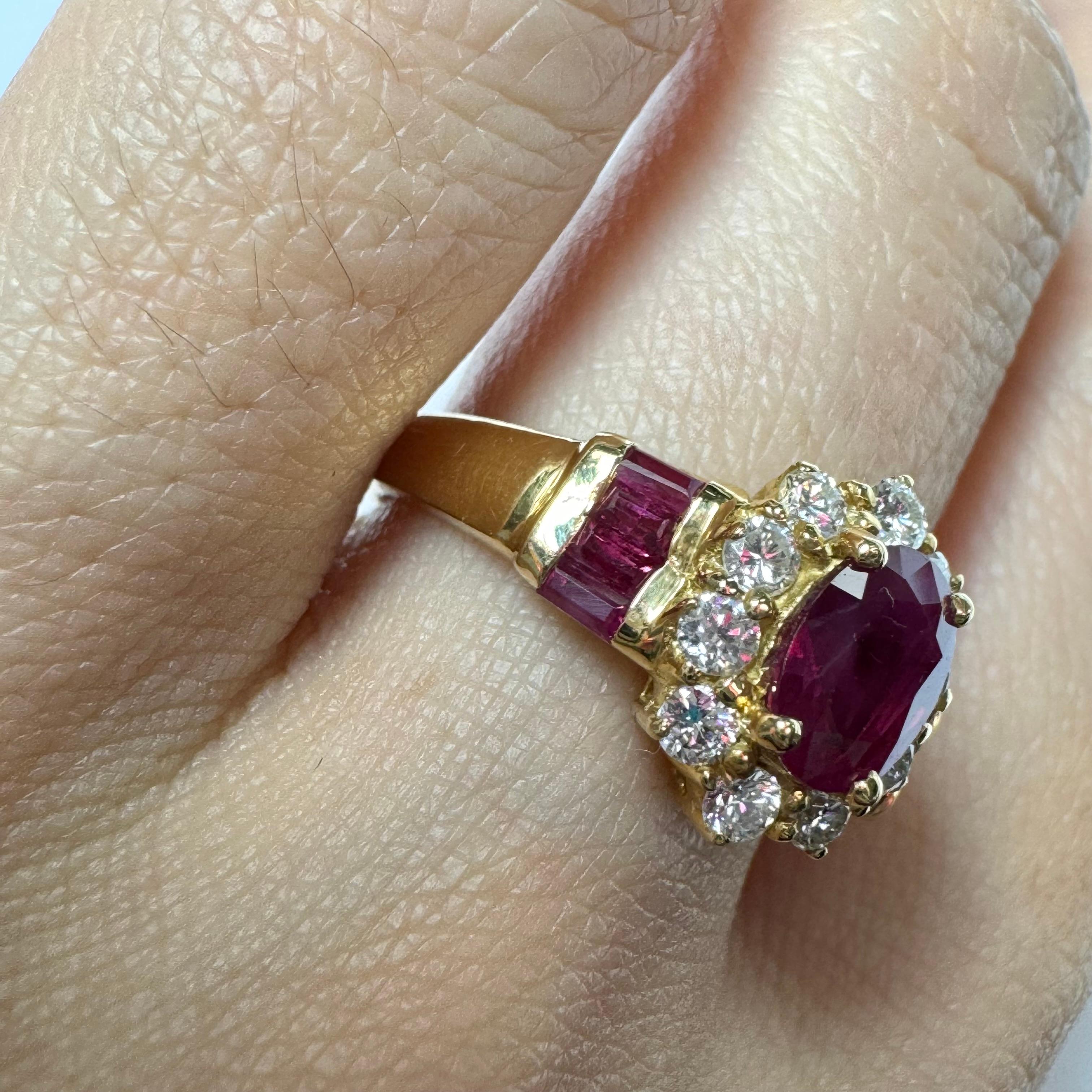 Women's Ruby and Diamond Ring in Solid 18k Yellow Gold For Sale