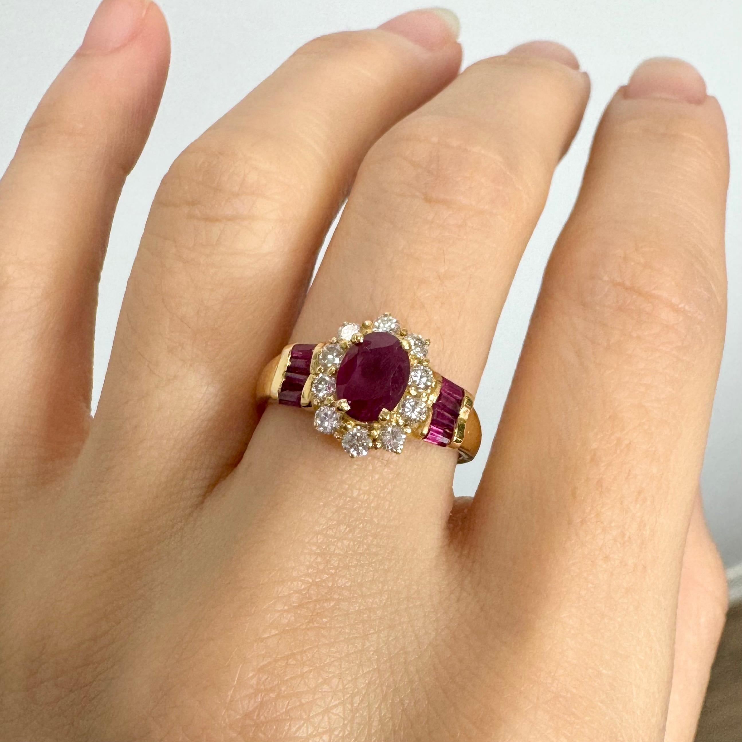 Ruby and Diamond Ring in Solid 18k Yellow Gold For Sale 3