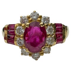 Vintage Ruby and Diamond Ring in Solid 18k Yellow Gold