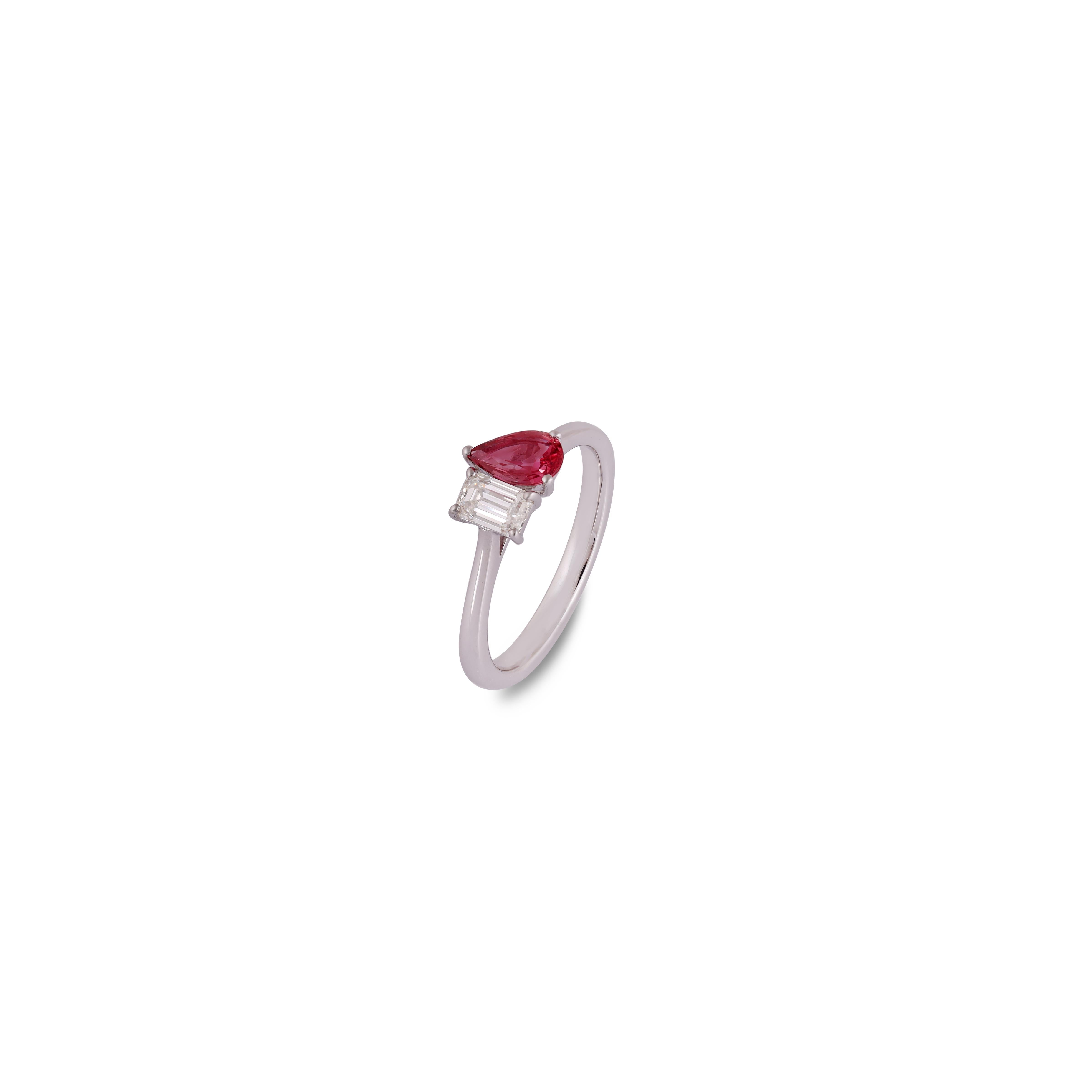 Mixed Cut Ruby and Diamond  Ring in White Gold