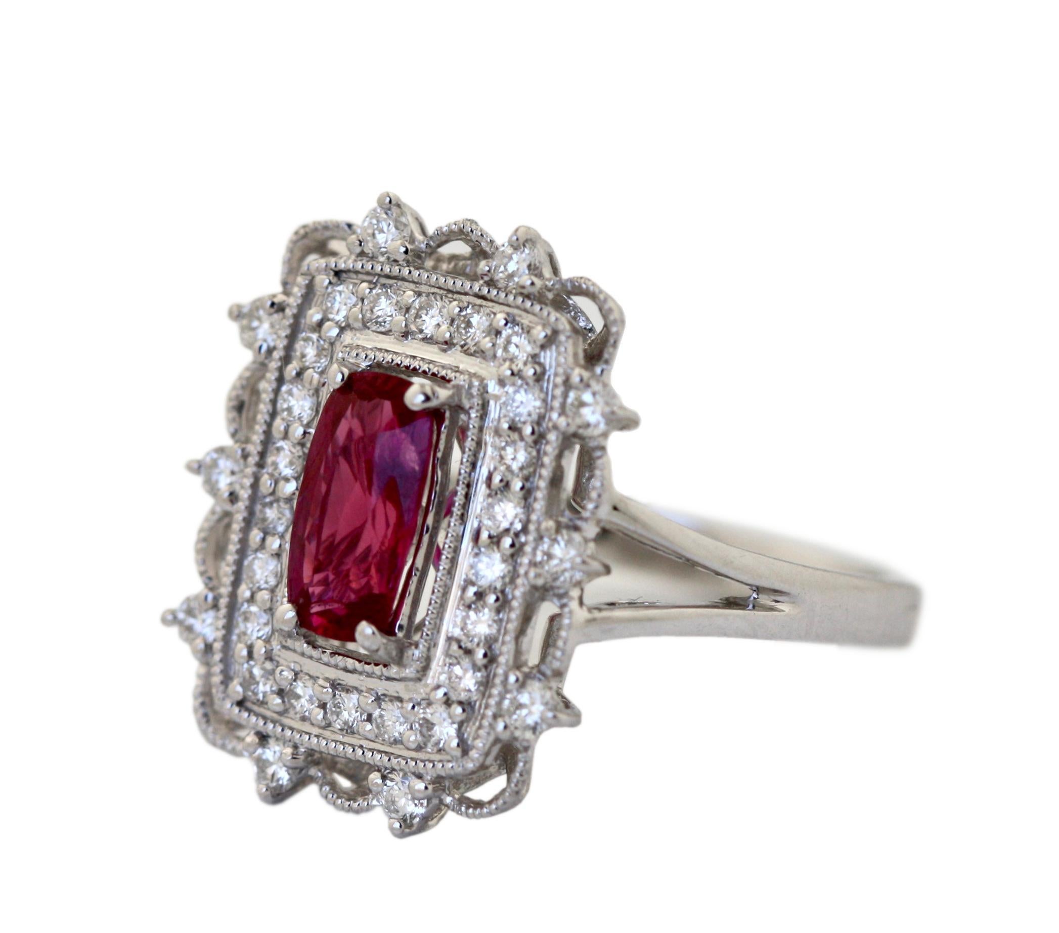 Ruby and Diamond Ring mounted in Platinum
Ruby weighing 1.00 carat, Diamonds weighing approximately 0.52 carat, 
size 7 1/2 
Authentication:
accompanied with GIA report 2203910949