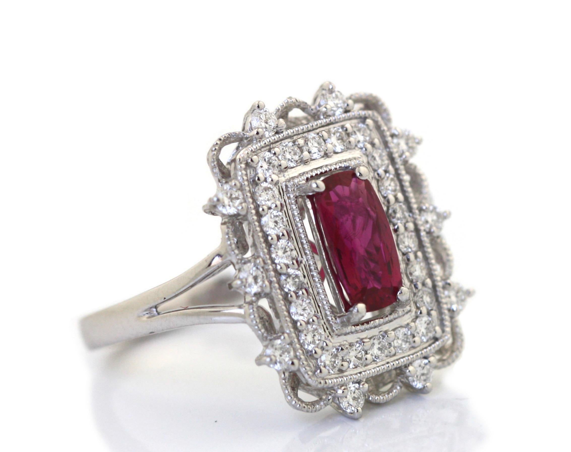 Round Cut Ruby and Diamond Ring Mounted in Platinum