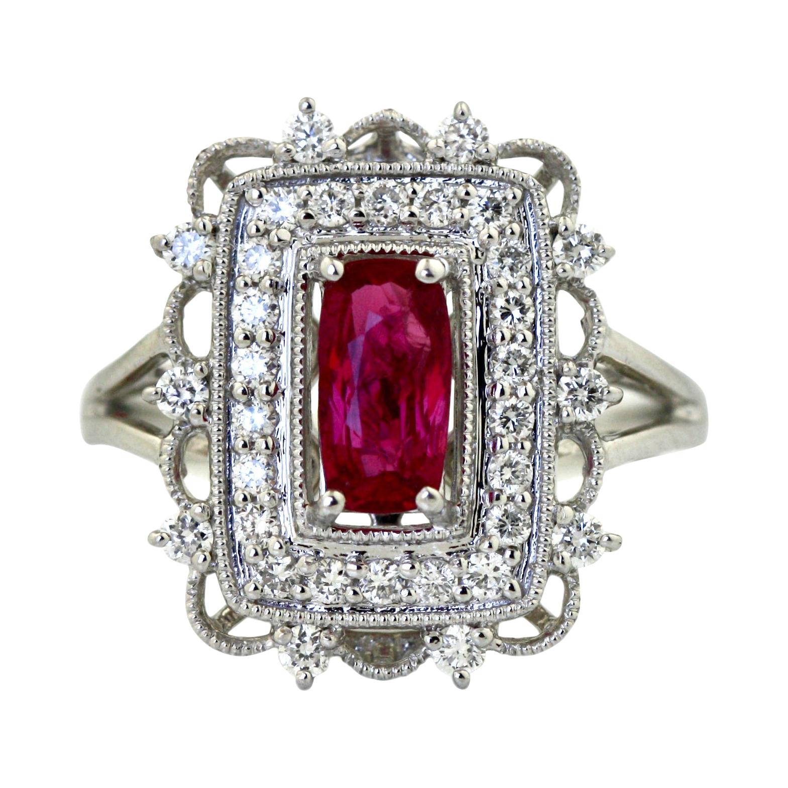 1980s Diamond Ruby Platinum Ring For Sale at 1stDibs