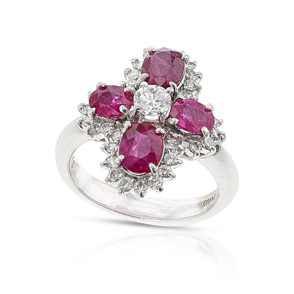 Women's or Men's Ruby and Diamond Ring, Platinum For Sale