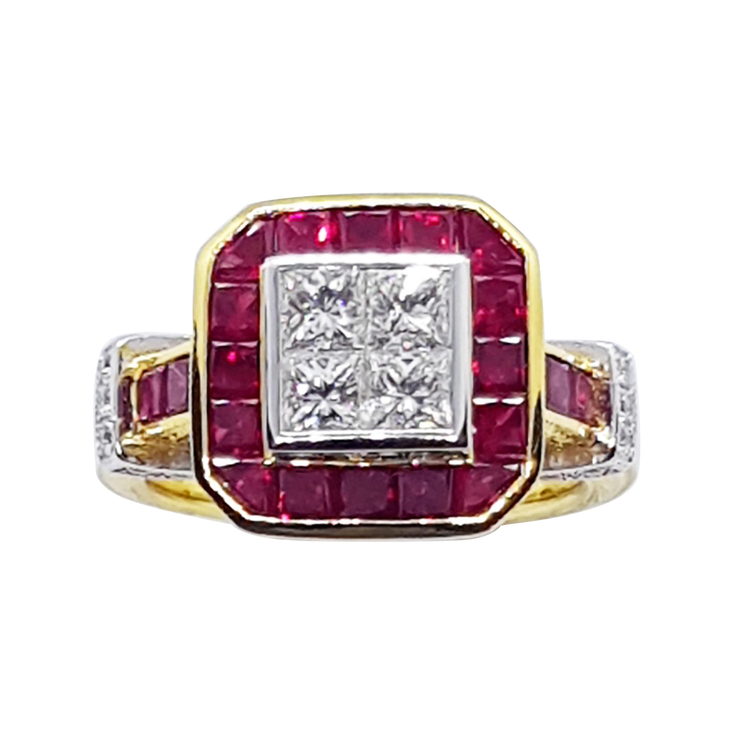 Ruby and Diamond Ring set in 18 Karat Gold Settings For Sale