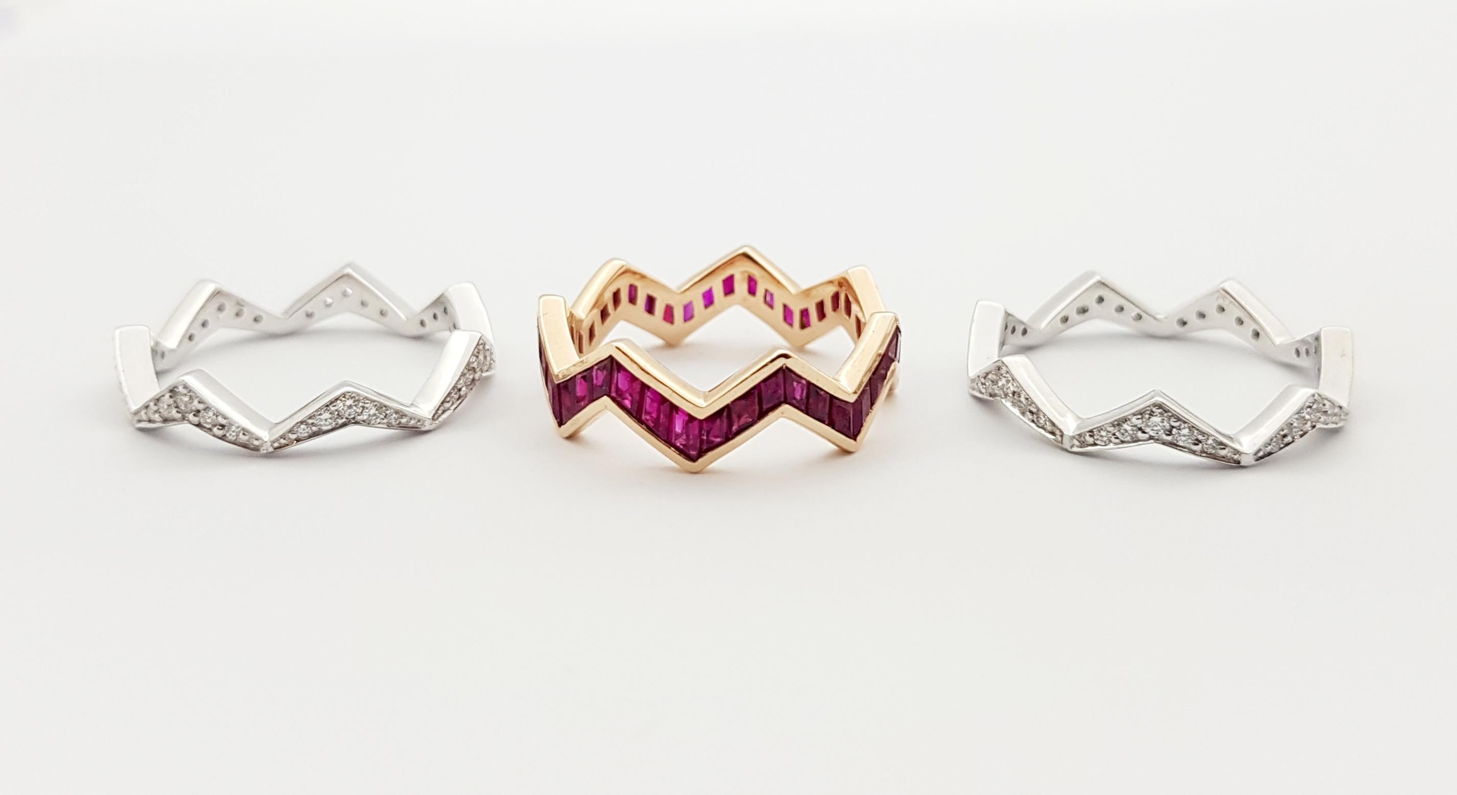 Anello con rubini e diamanti in oro rosa/bianco 18 carati in vendita 8