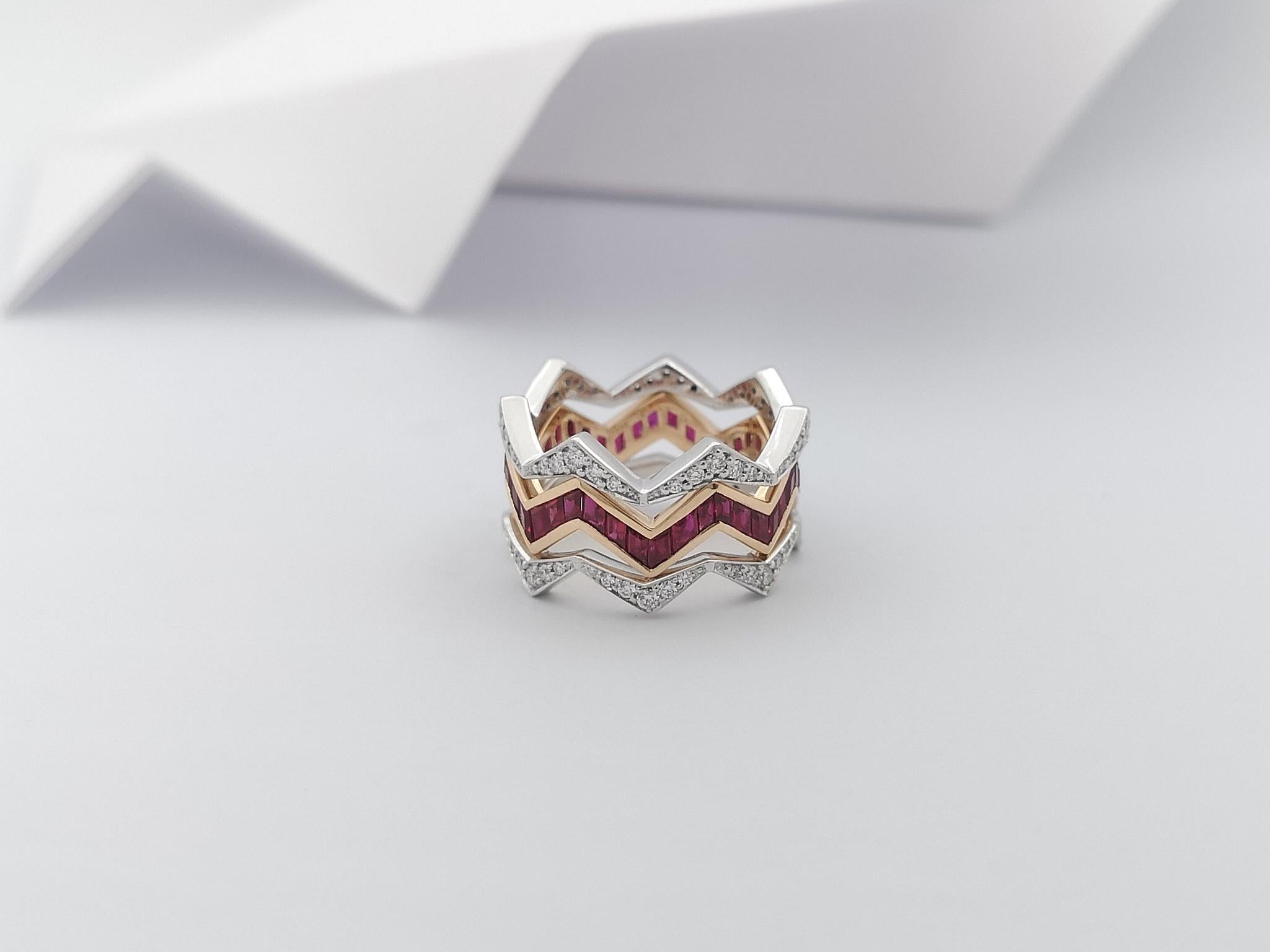 Anello con rubini e diamanti in oro rosa/bianco 18 carati in vendita 9
