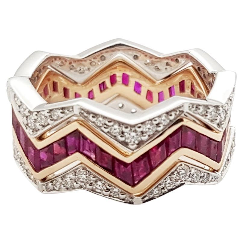 Anello con rubini e diamanti in oro rosa/bianco 18 carati