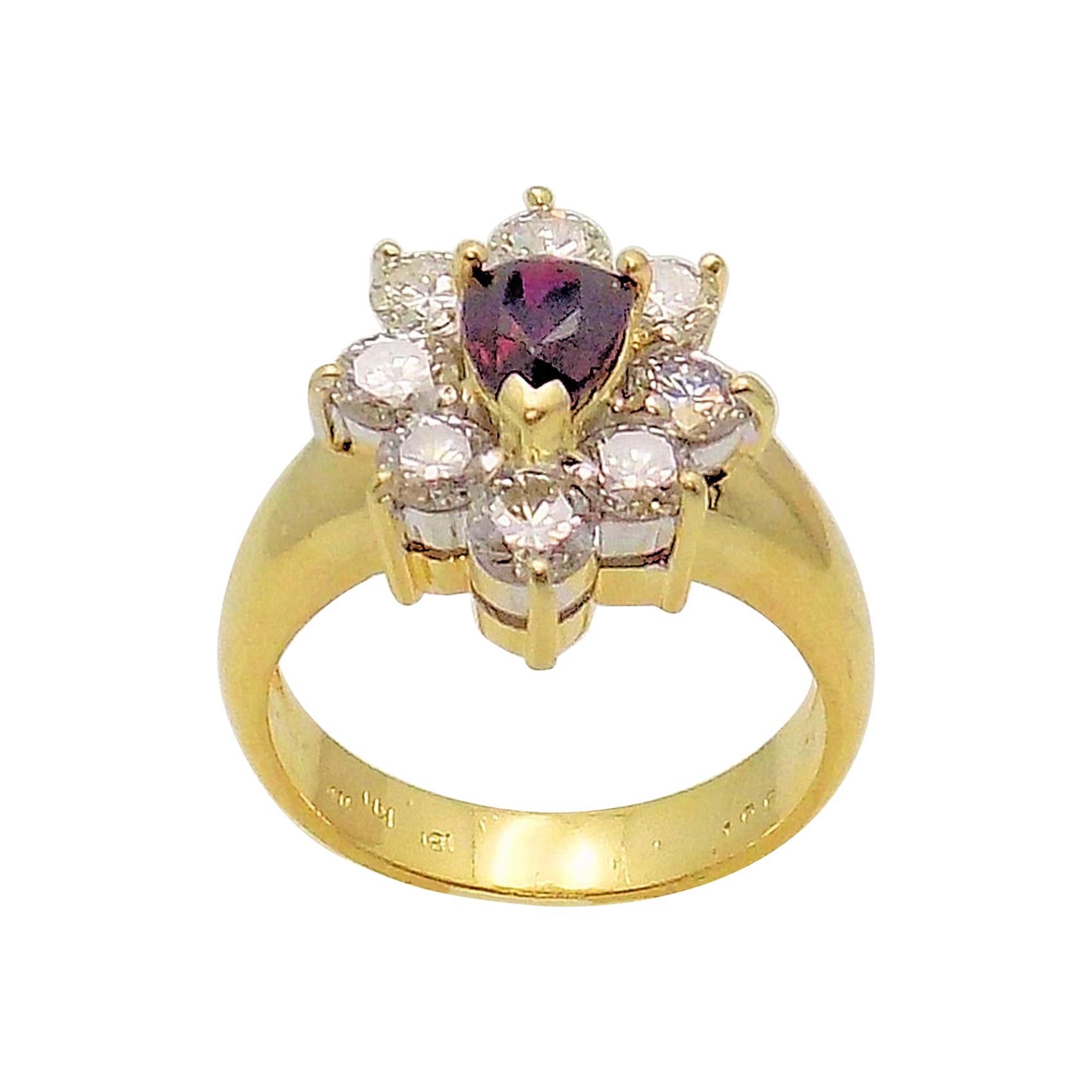 Ruby and Diamond Ring Set in 18 Karat Yellow and White Gold For Sale