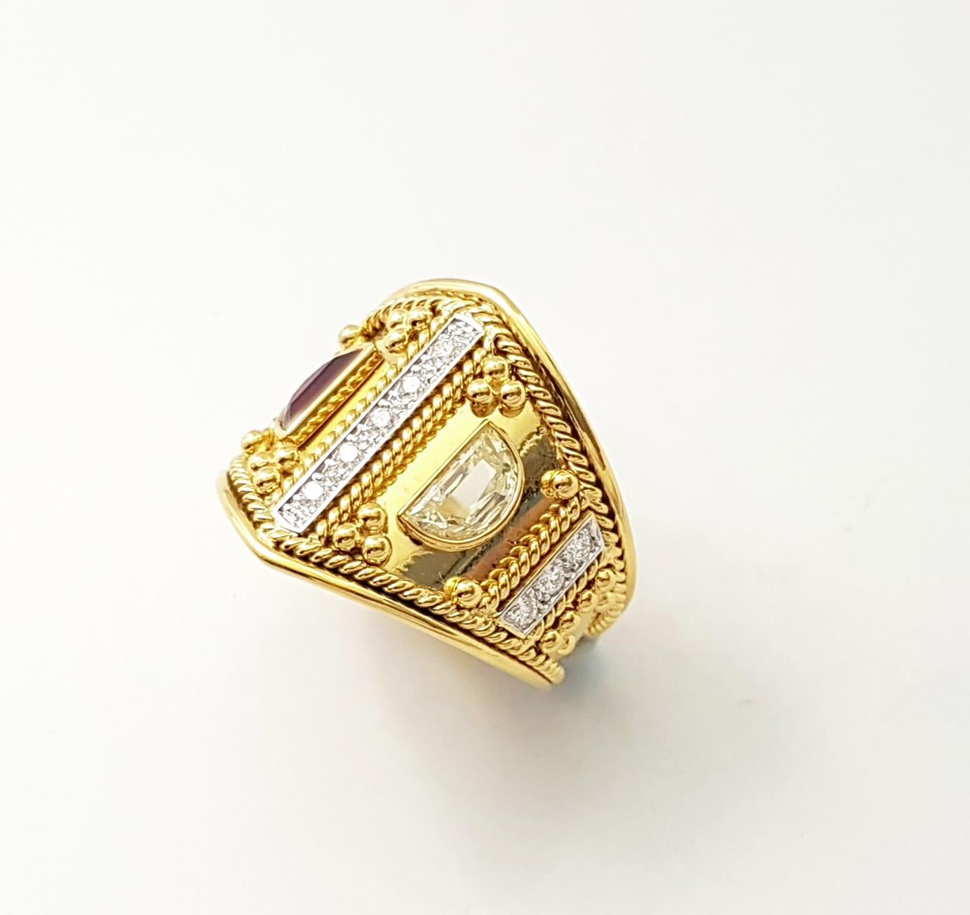Ring mit Rubin und Diamant in 18 Karat Goldfassungen gefasst im Angebot 4