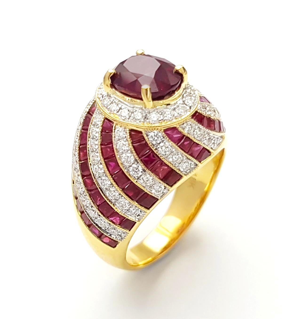 Ring mit Rubin und Diamant in 18 Karat Goldfassungen gefasst im Angebot 5