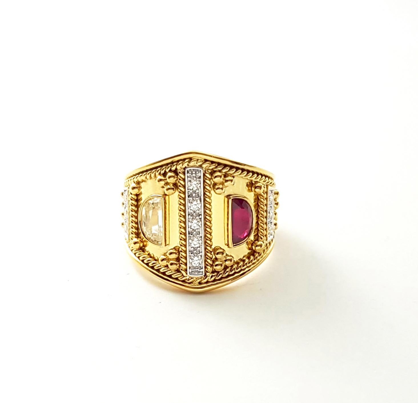 Ring mit Rubin und Diamant in 18 Karat Goldfassungen gefasst im Angebot 5