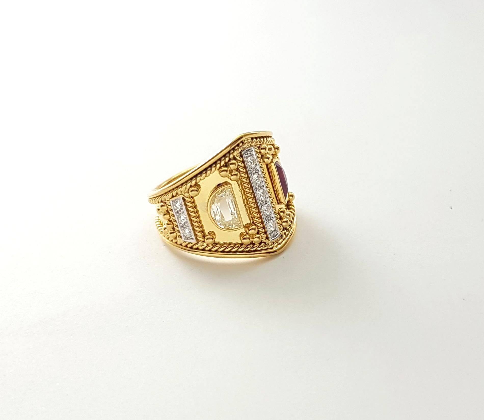 Ring mit Rubin und Diamant in 18 Karat Goldfassungen gefasst im Angebot 6