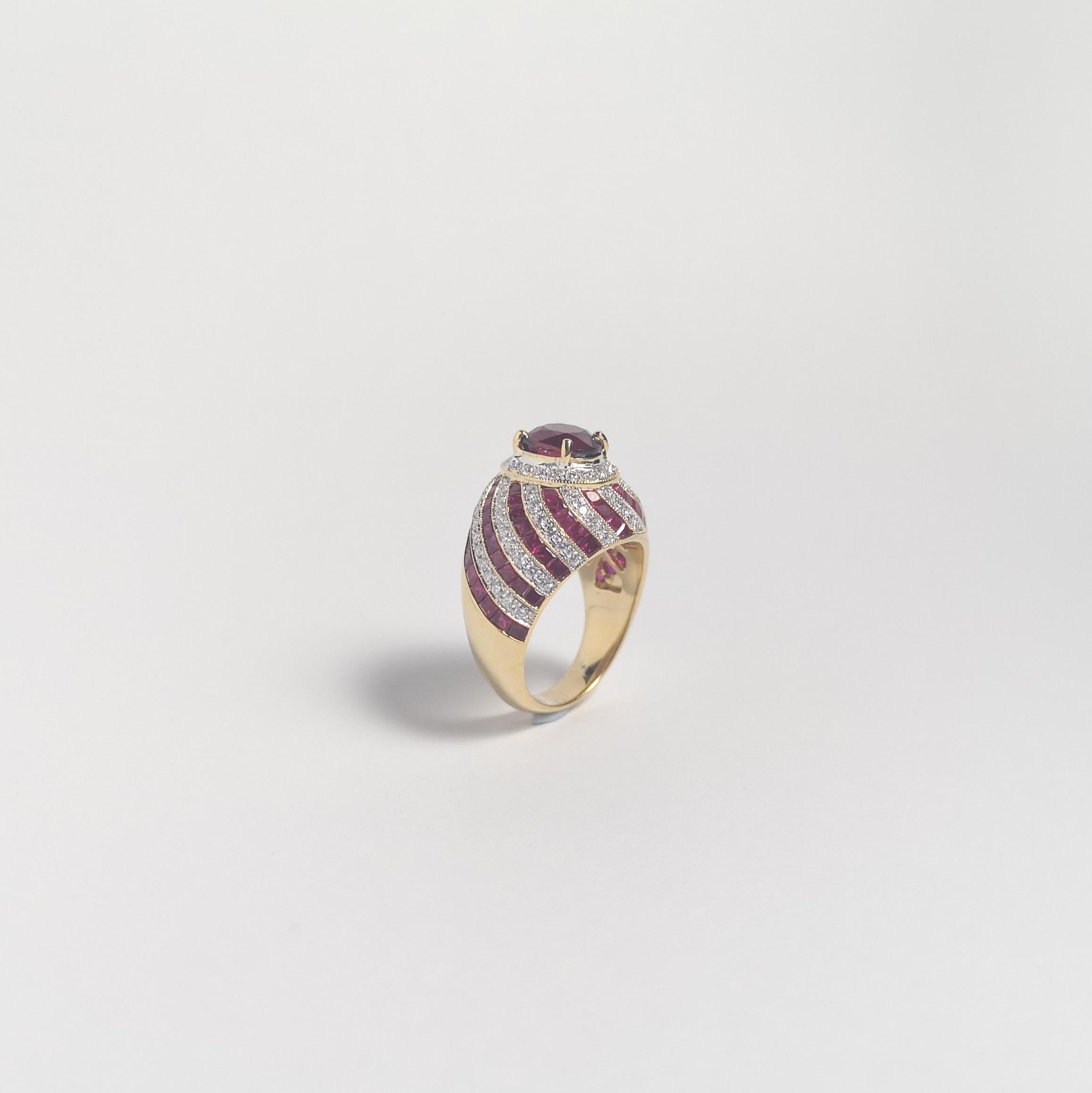 Ring mit Rubin und Diamant in 18 Karat Goldfassungen gefasst im Angebot 8