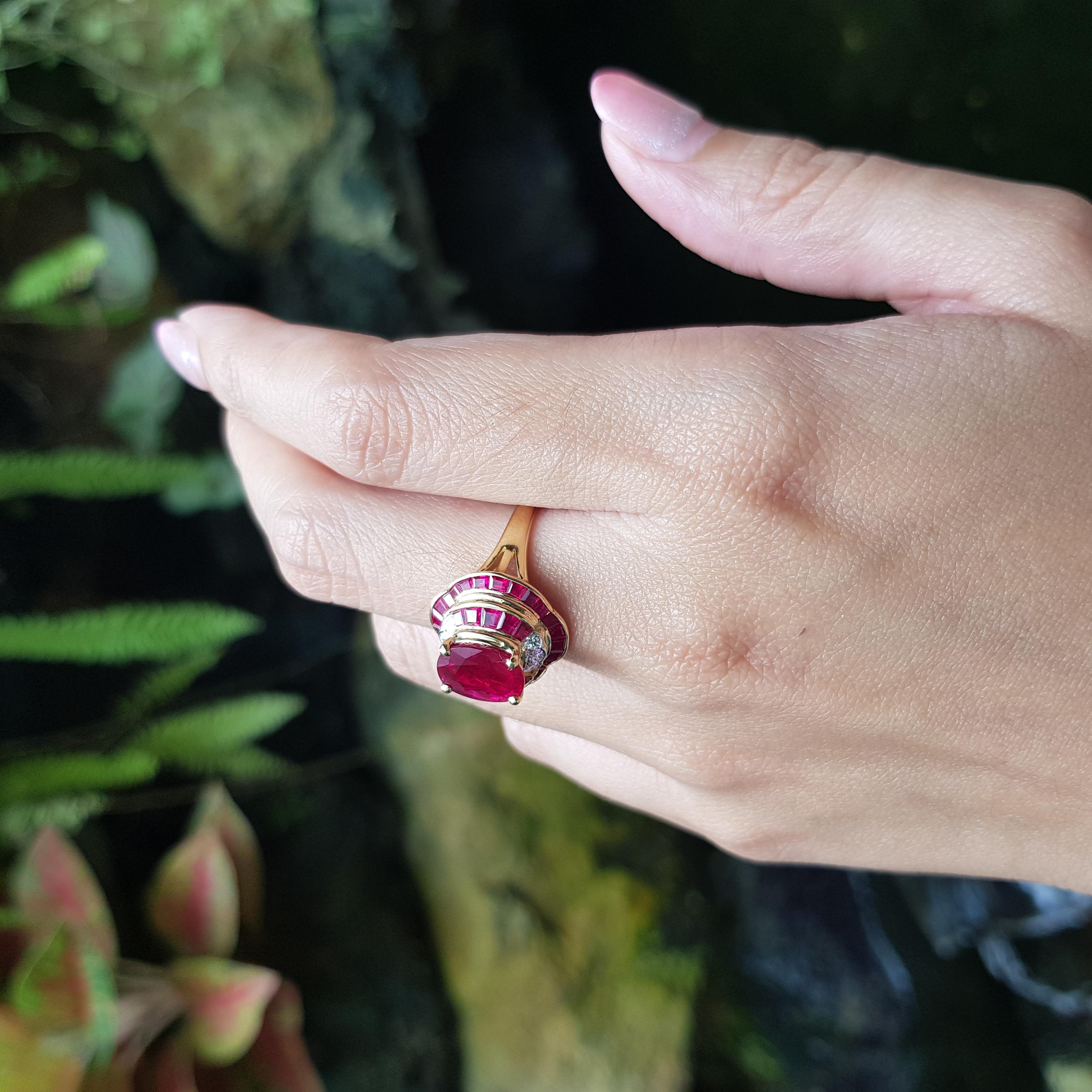 Art Deco Ruby and Diamond Ring set in 18K Gold Settings For Sale