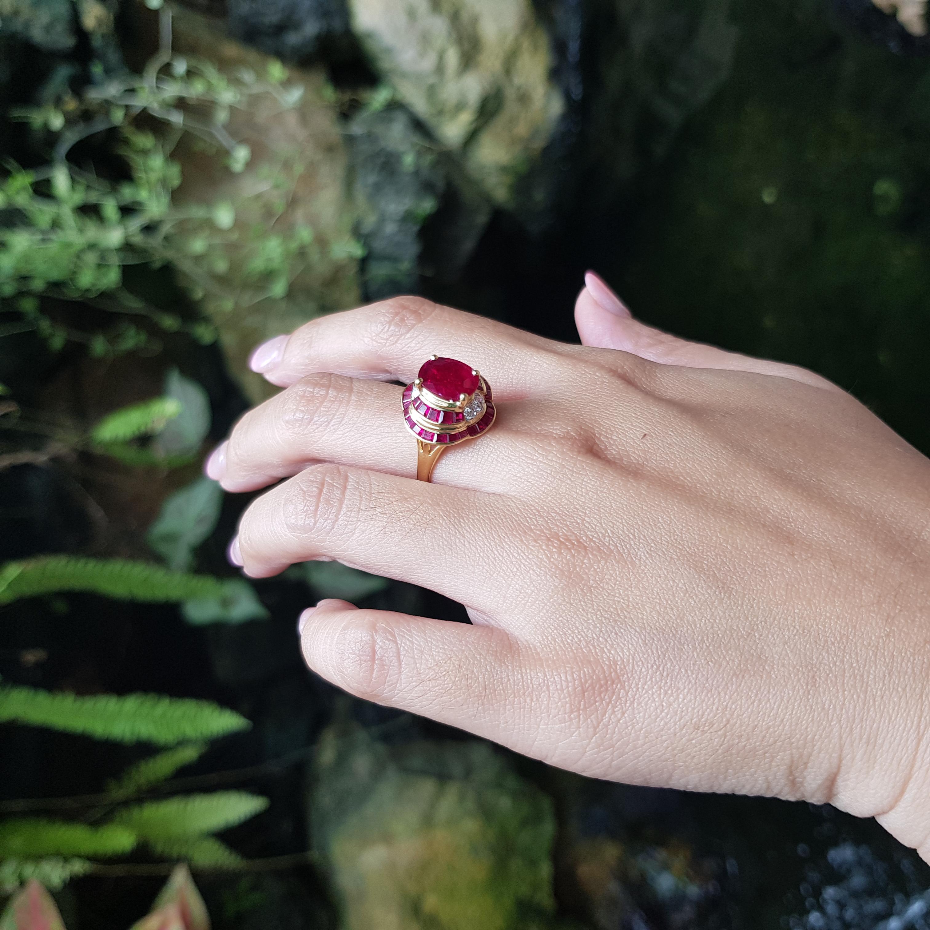 Mixed Cut Ruby and Diamond Ring set in 18K Gold Settings For Sale