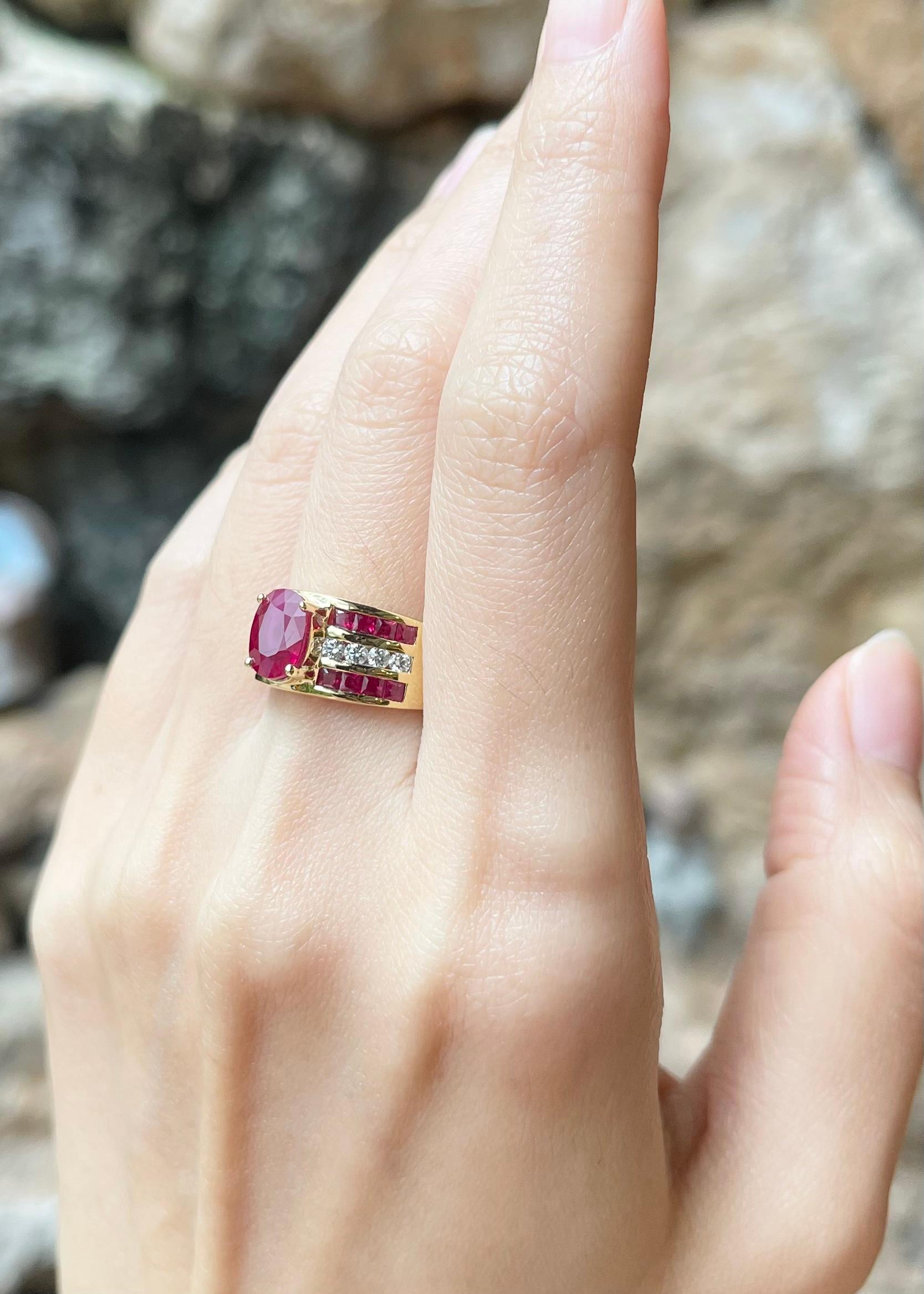 Mixed Cut Ruby and Diamond Ring set in 18K Gold Settings For Sale