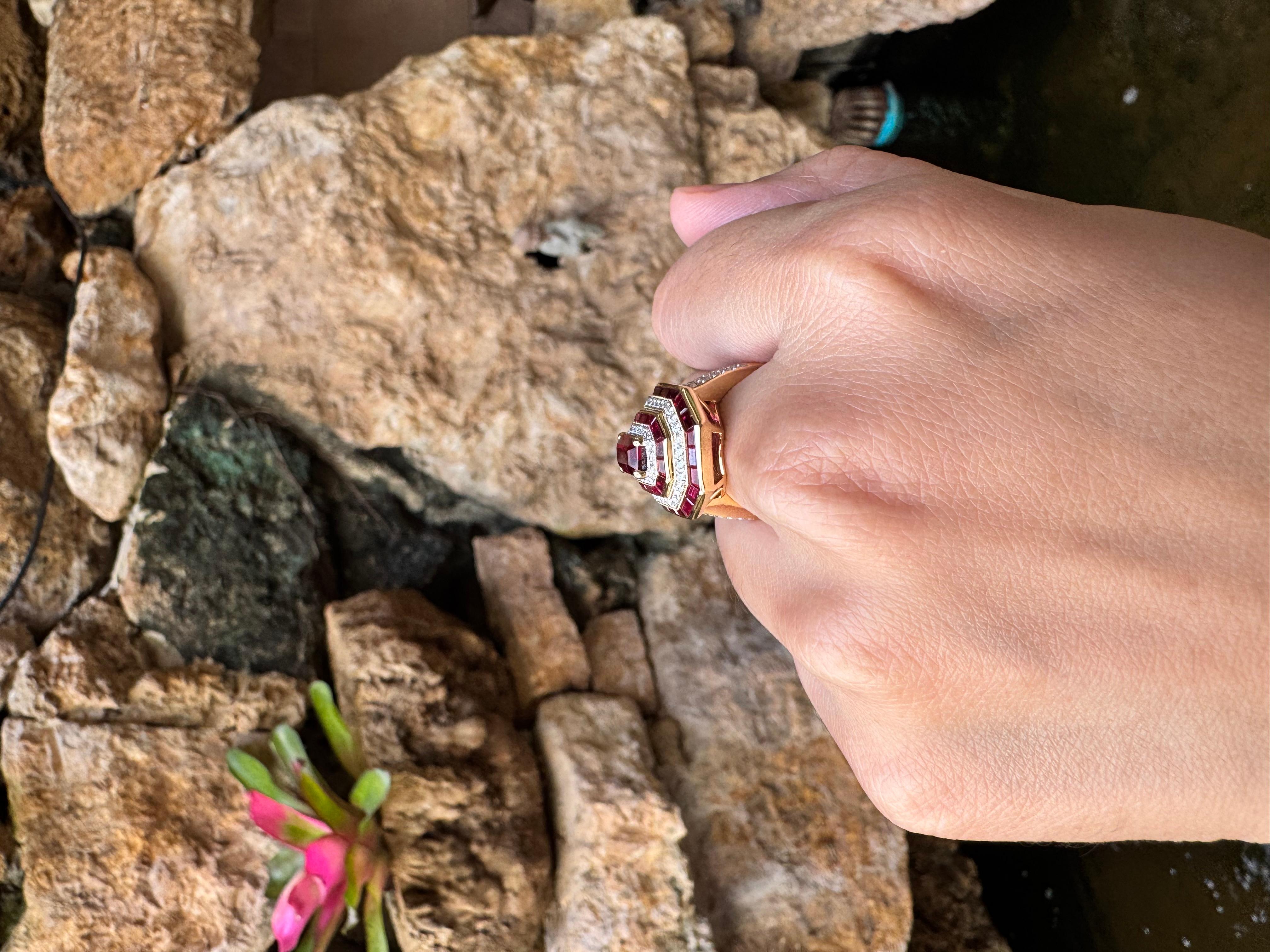 Women's Ruby and Diamond Ring set in 18K Gold Settings For Sale