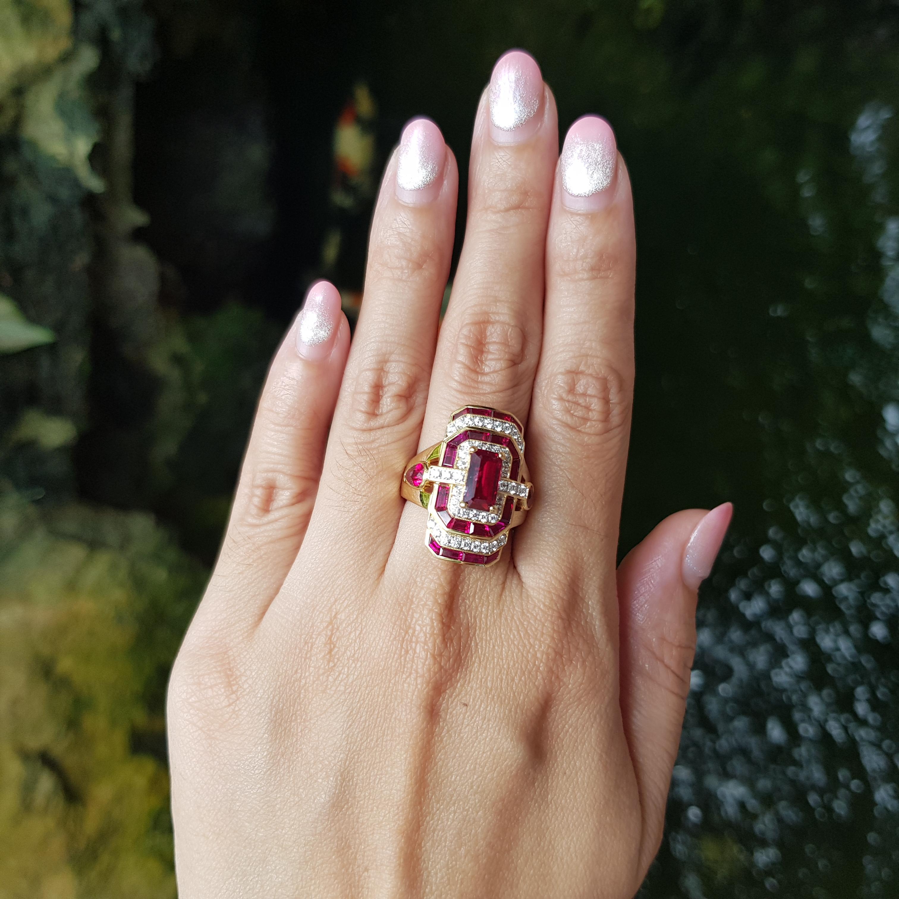 Women's Ruby and Diamond Ring set in 18K Gold Settings For Sale