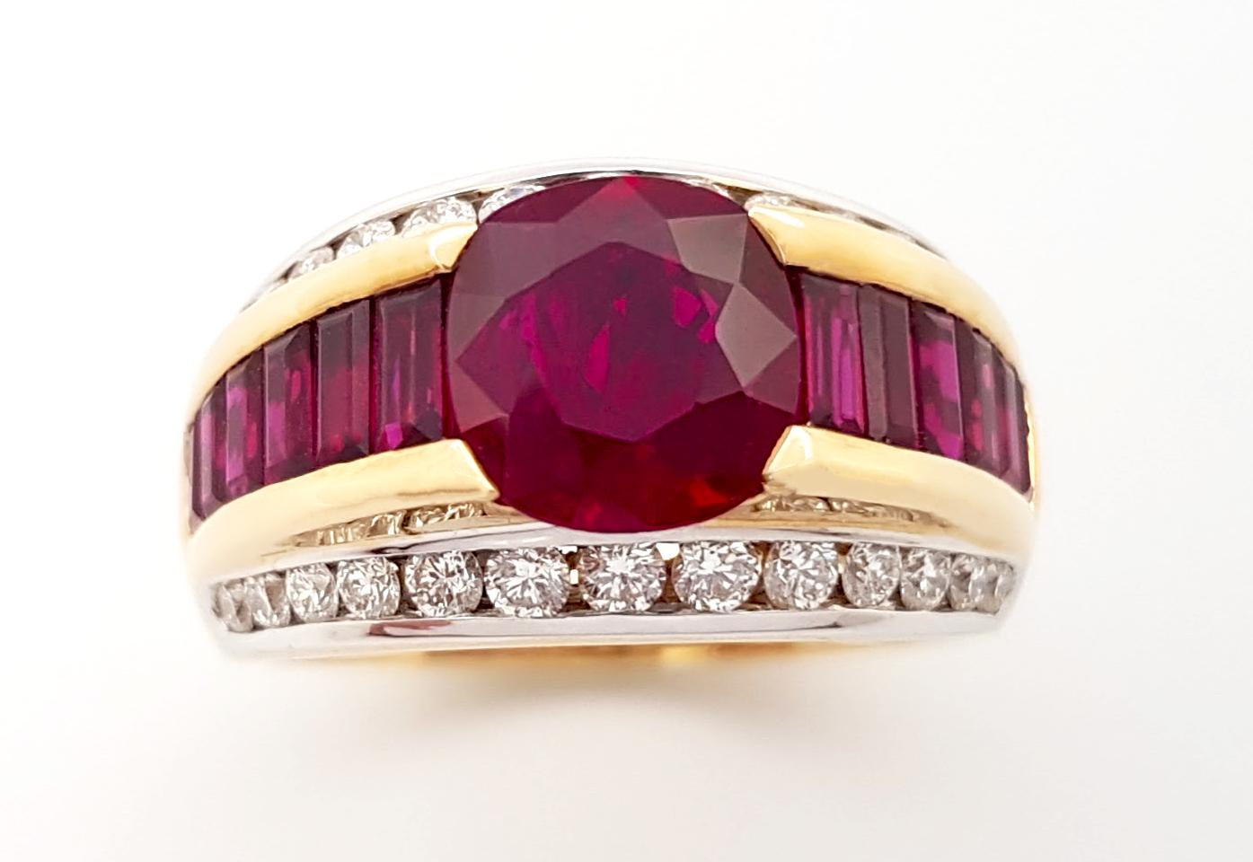 Ring mit Rubin und Diamant in 18 Karat Goldfassungen gefasst im Angebot 1