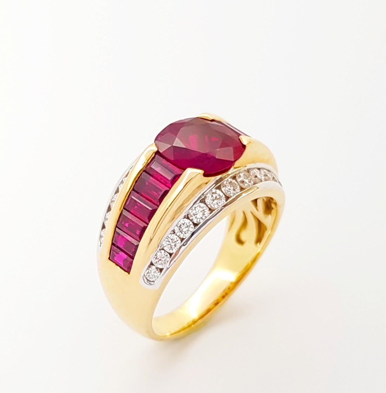Ring mit Rubin und Diamant in 18 Karat Goldfassungen gefasst im Angebot 2