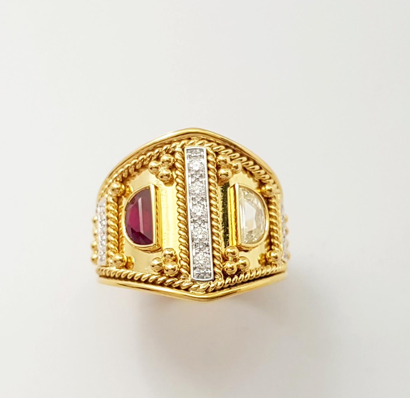 Ring mit Rubin und Diamant in 18 Karat Goldfassungen gefasst im Angebot 2