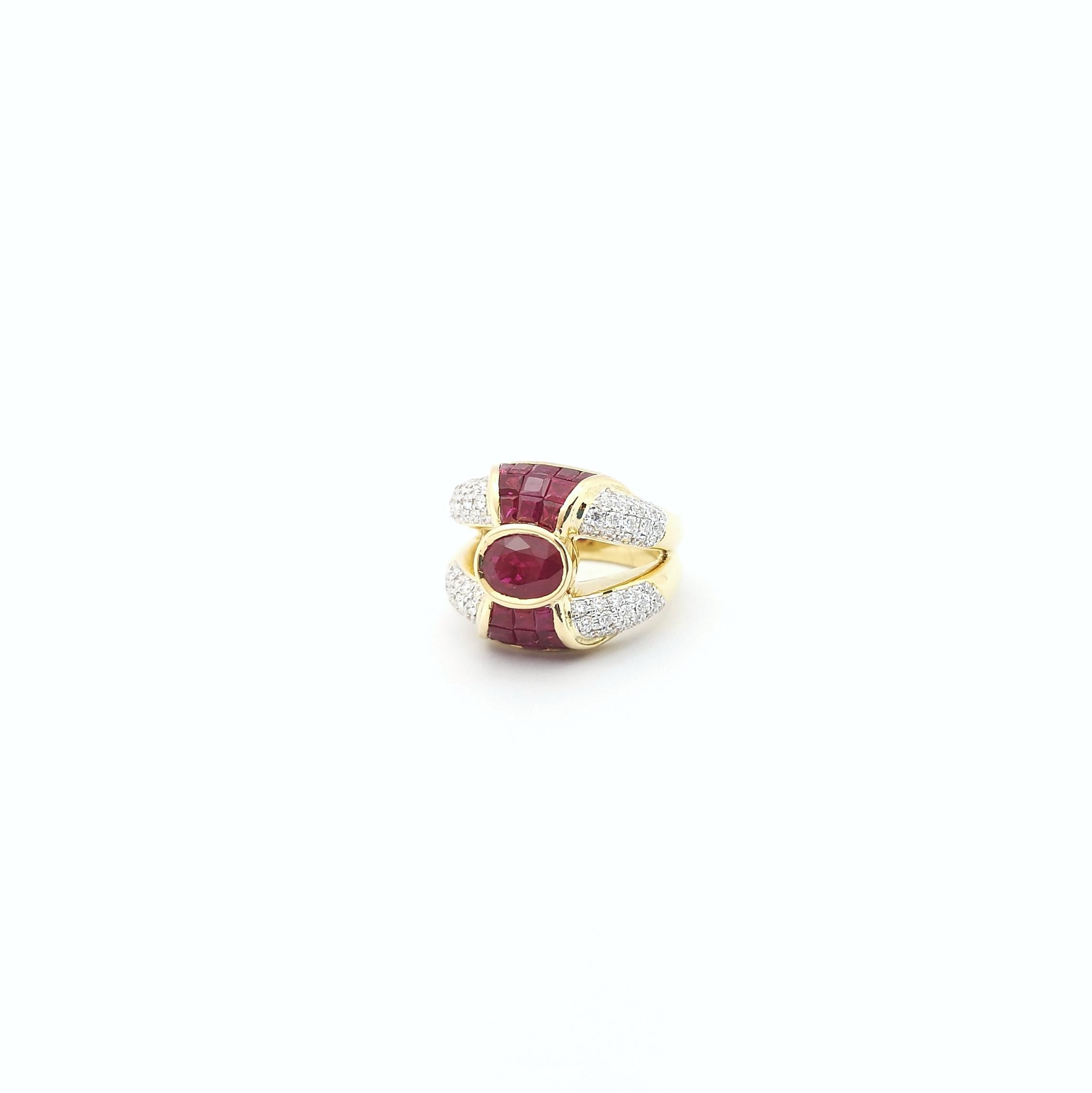 Women's Ruby and Diamond Ring set in 18K Gold Settings For Sale