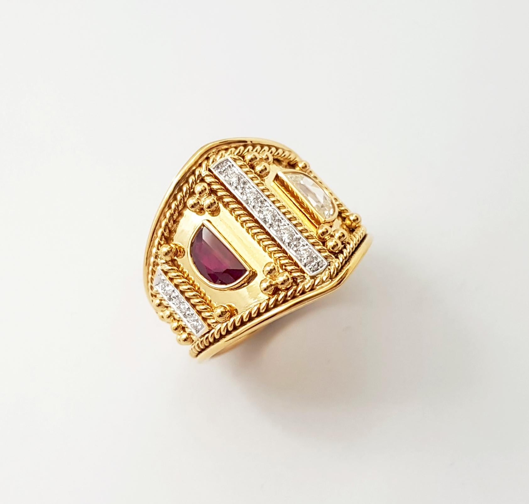 Ring mit Rubin und Diamant in 18 Karat Goldfassungen gefasst im Angebot 3