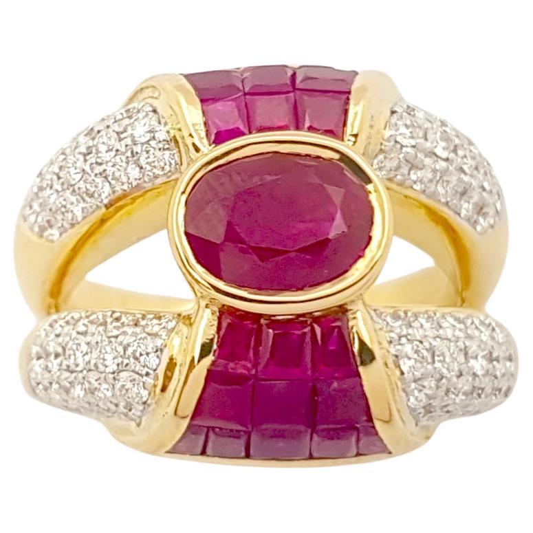 Ruby and Diamond Ring set in 18K Gold Settings For Sale