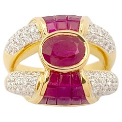 Ruby and Diamond Ring set in 18K Gold Settings