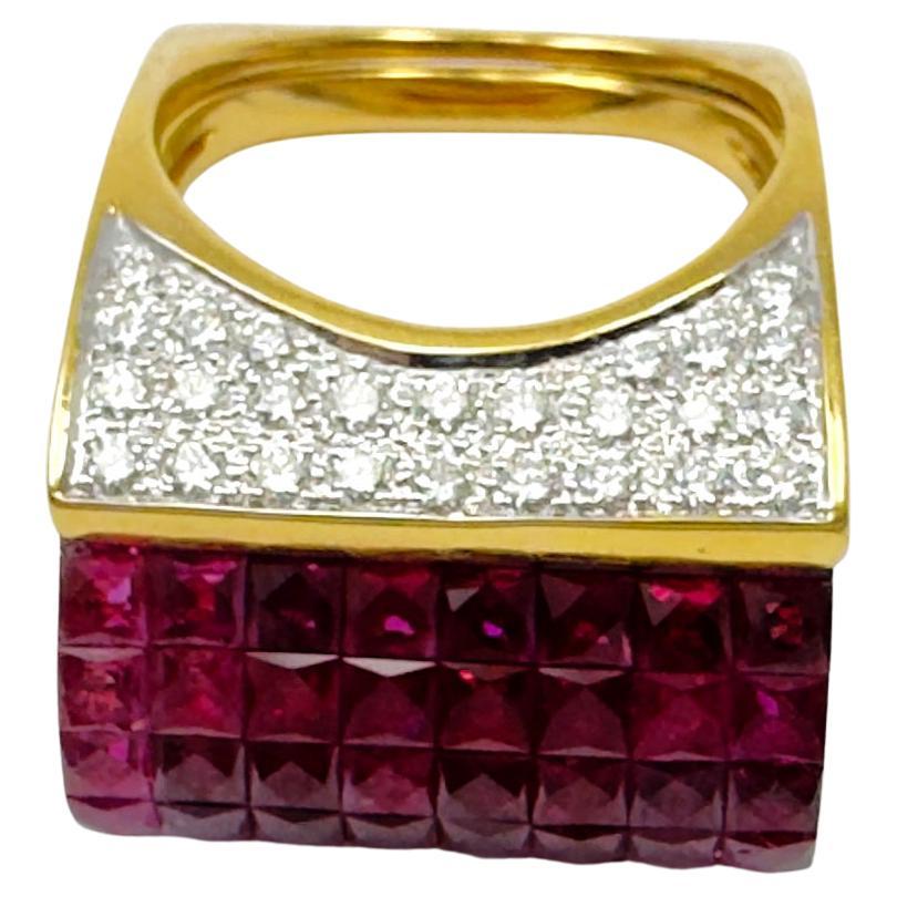 Anillo de rubíes y diamantes engastados en oro de 18 quilates en venta
