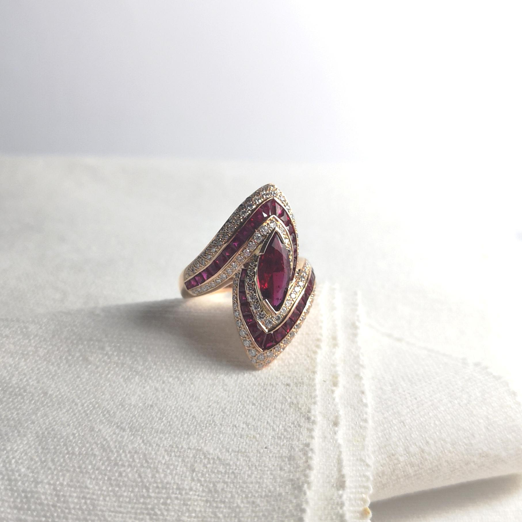 Ring mit Rubin und Diamant in 18 Karat Roségold gefasst im Angebot 4