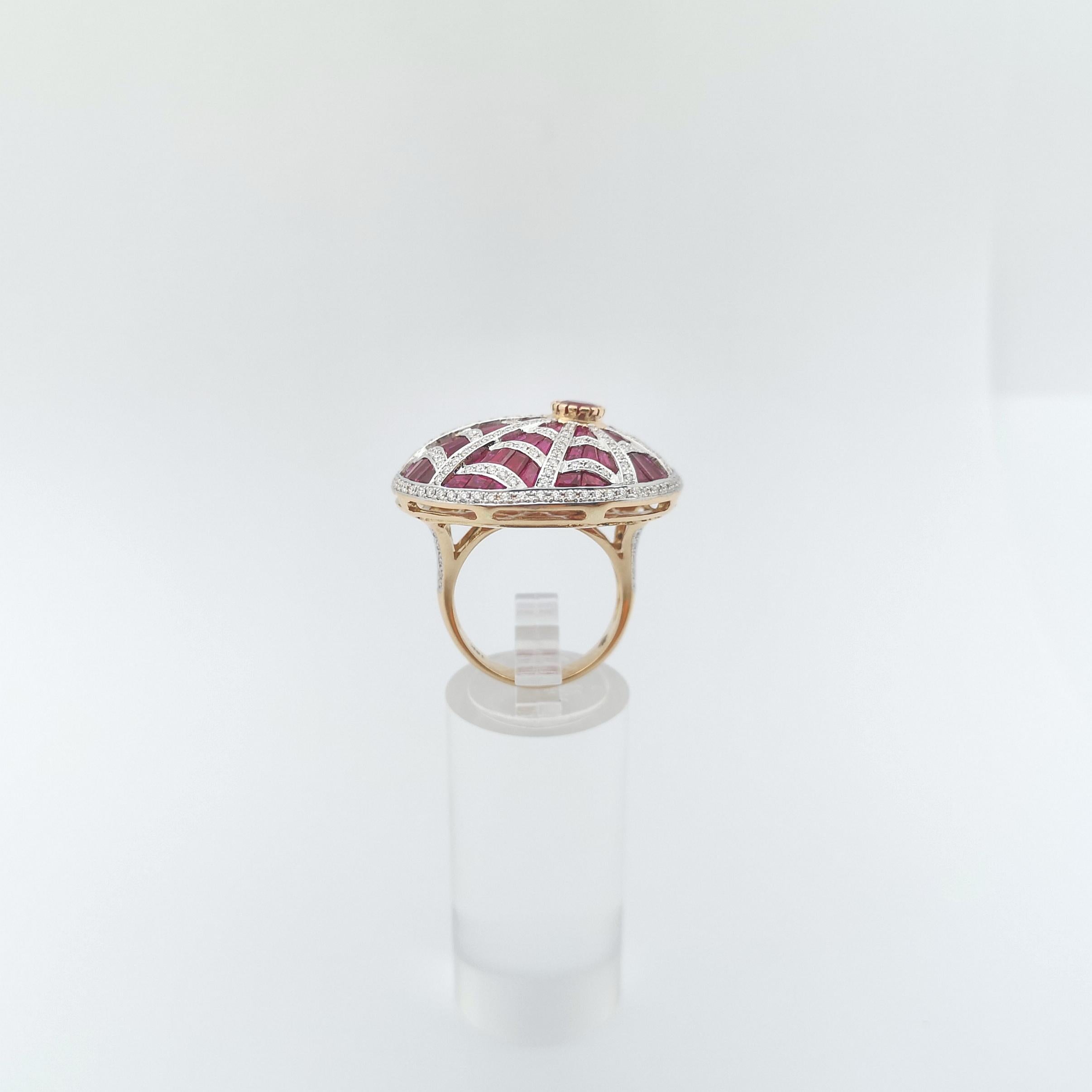 Ring mit Rubin und Diamant in 18 Karat Roségold gefasst im Angebot 5