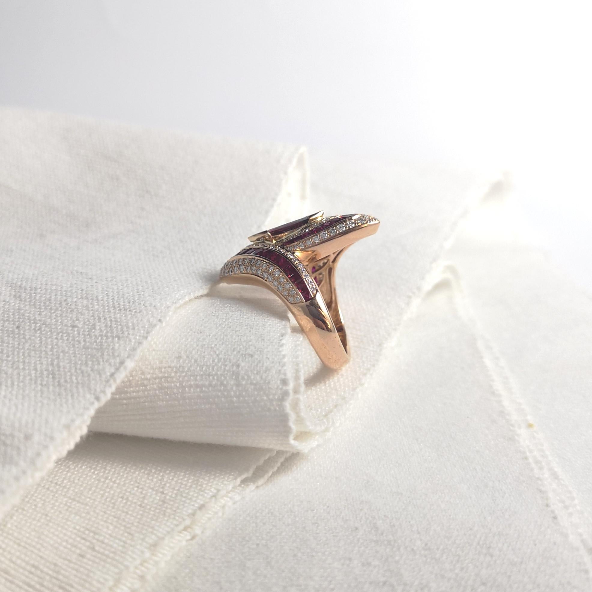 Ring mit Rubin und Diamant in 18 Karat Roségold gefasst im Angebot 5