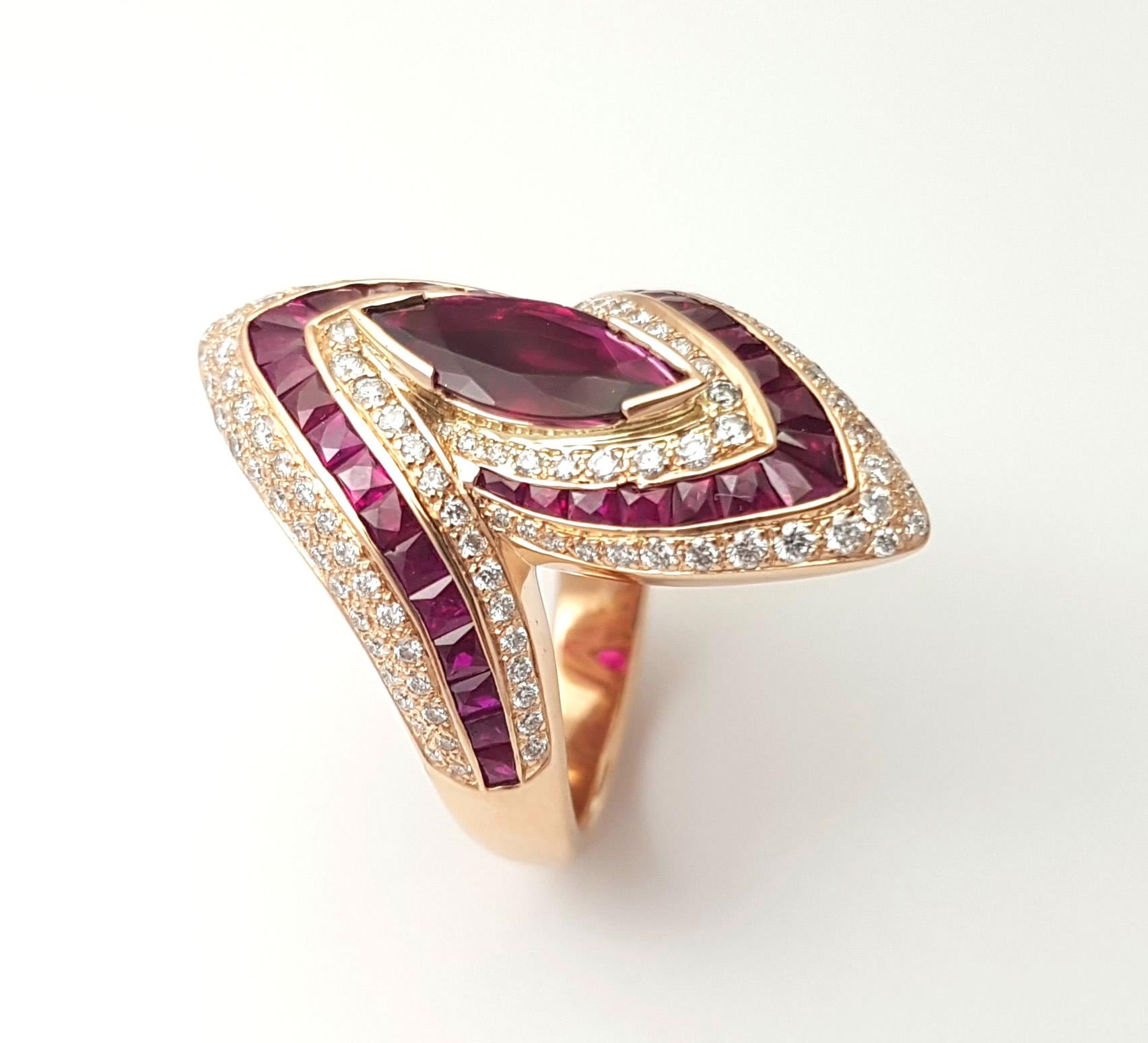 Ring mit Rubin und Diamant in 18 Karat Roségold gefasst im Angebot 6