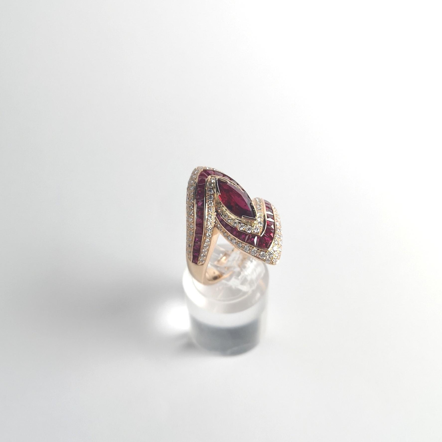Ring mit Rubin und Diamant in 18 Karat Roségold gefasst im Angebot 7