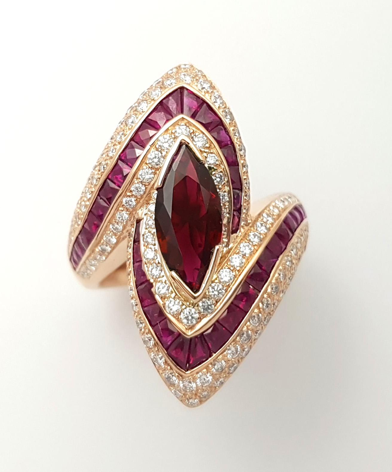 Ring mit Rubin und Diamant in 18 Karat Roségold gefasst im Angebot 9