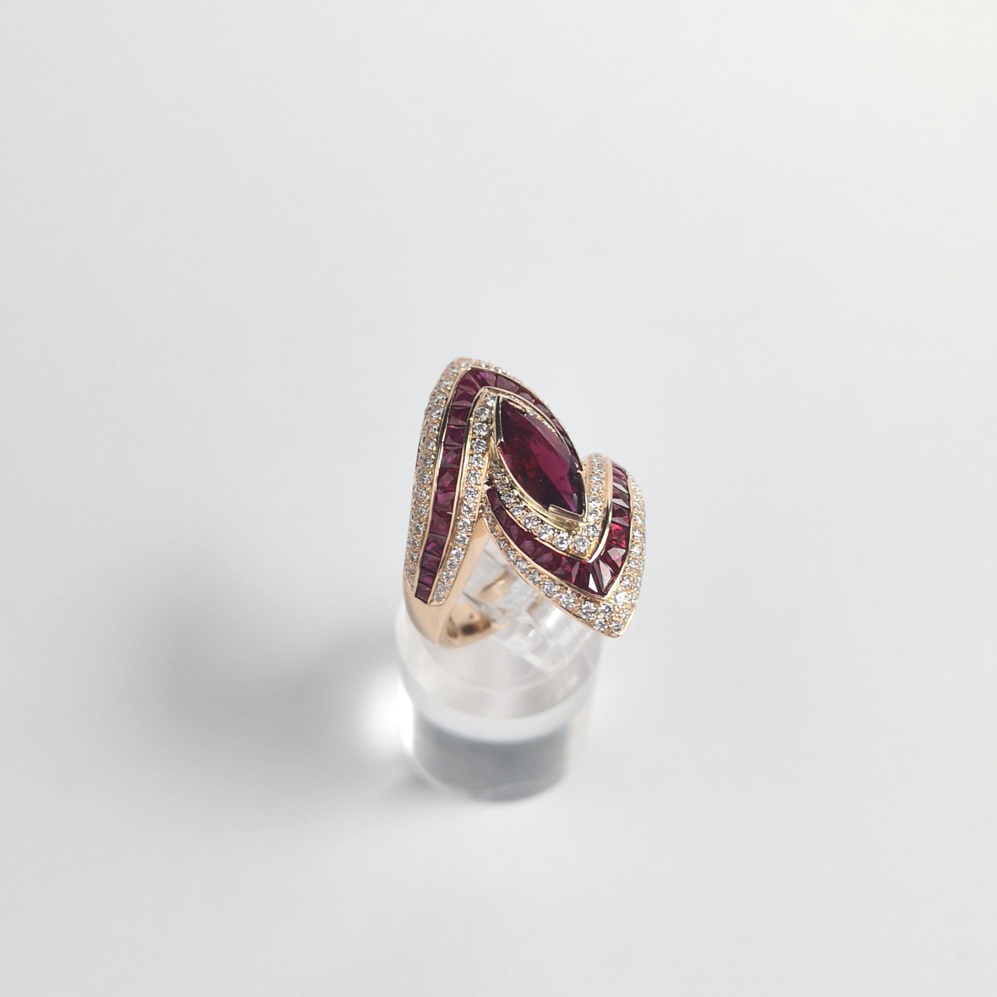 Ring mit Rubin und Diamant in 18 Karat Roségold gefasst im Angebot 10