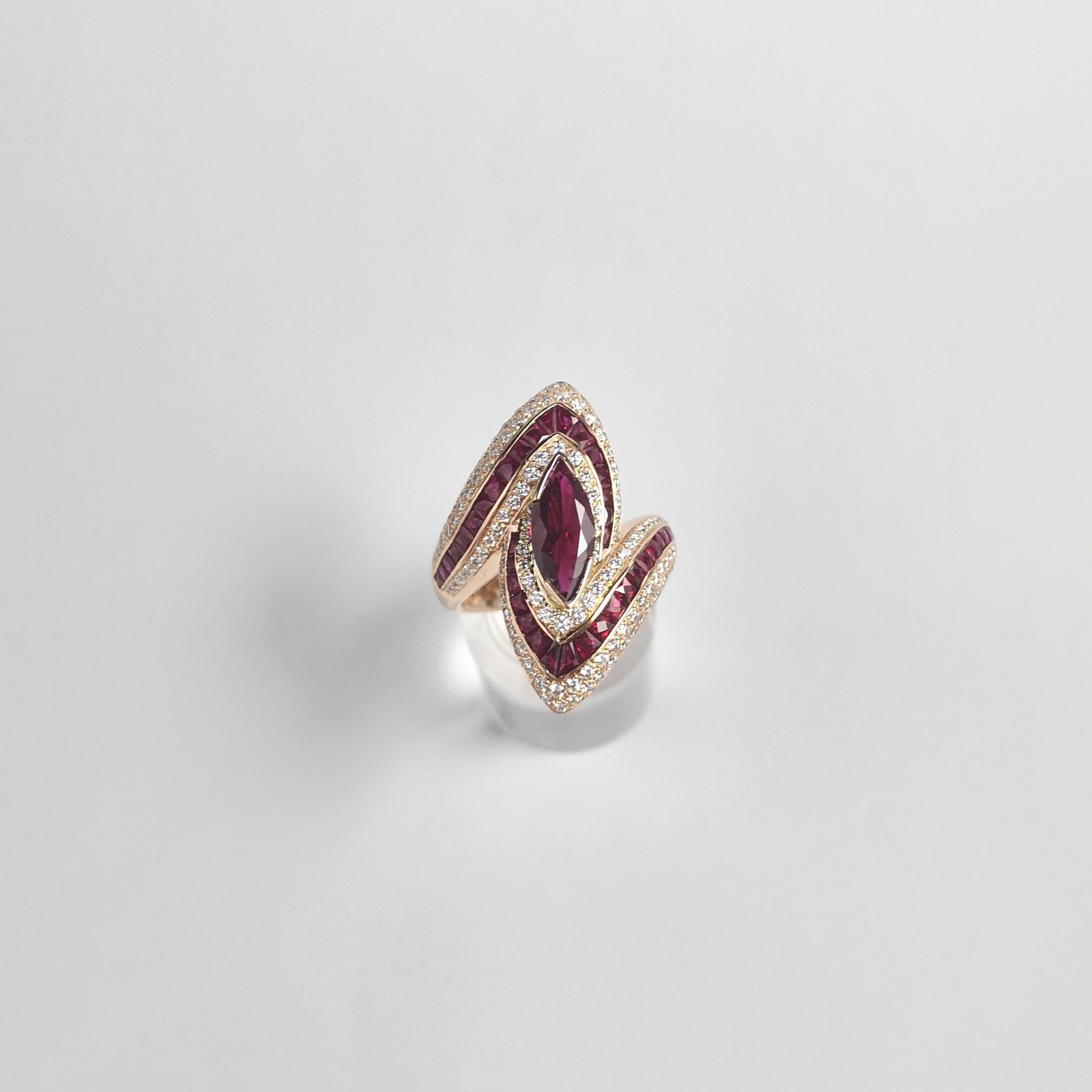 Ring mit Rubin und Diamant in 18 Karat Roségold gefasst im Angebot 11