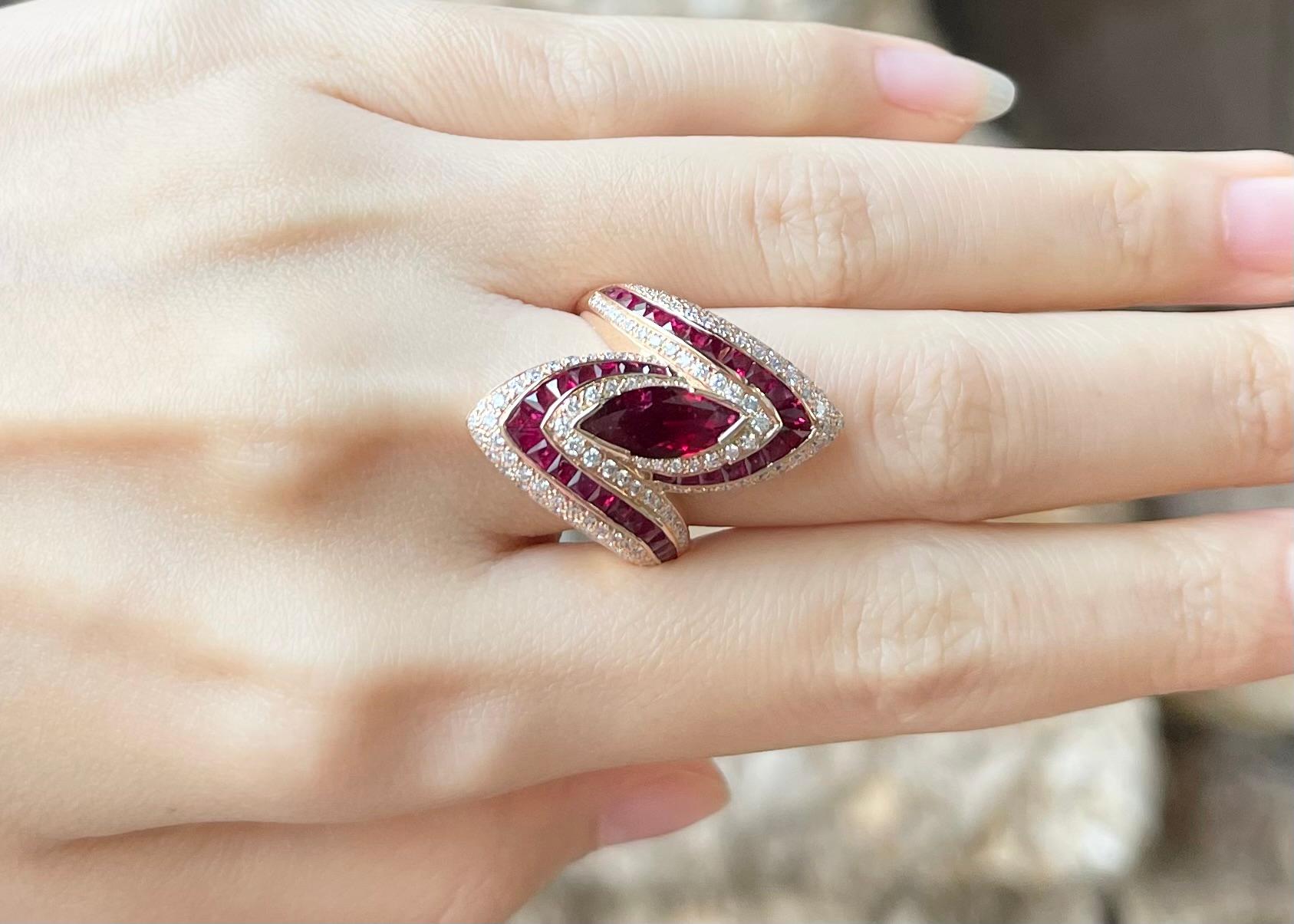 Ring mit Rubin und Diamant in 18 Karat Roségold gefasst (Art déco) im Angebot