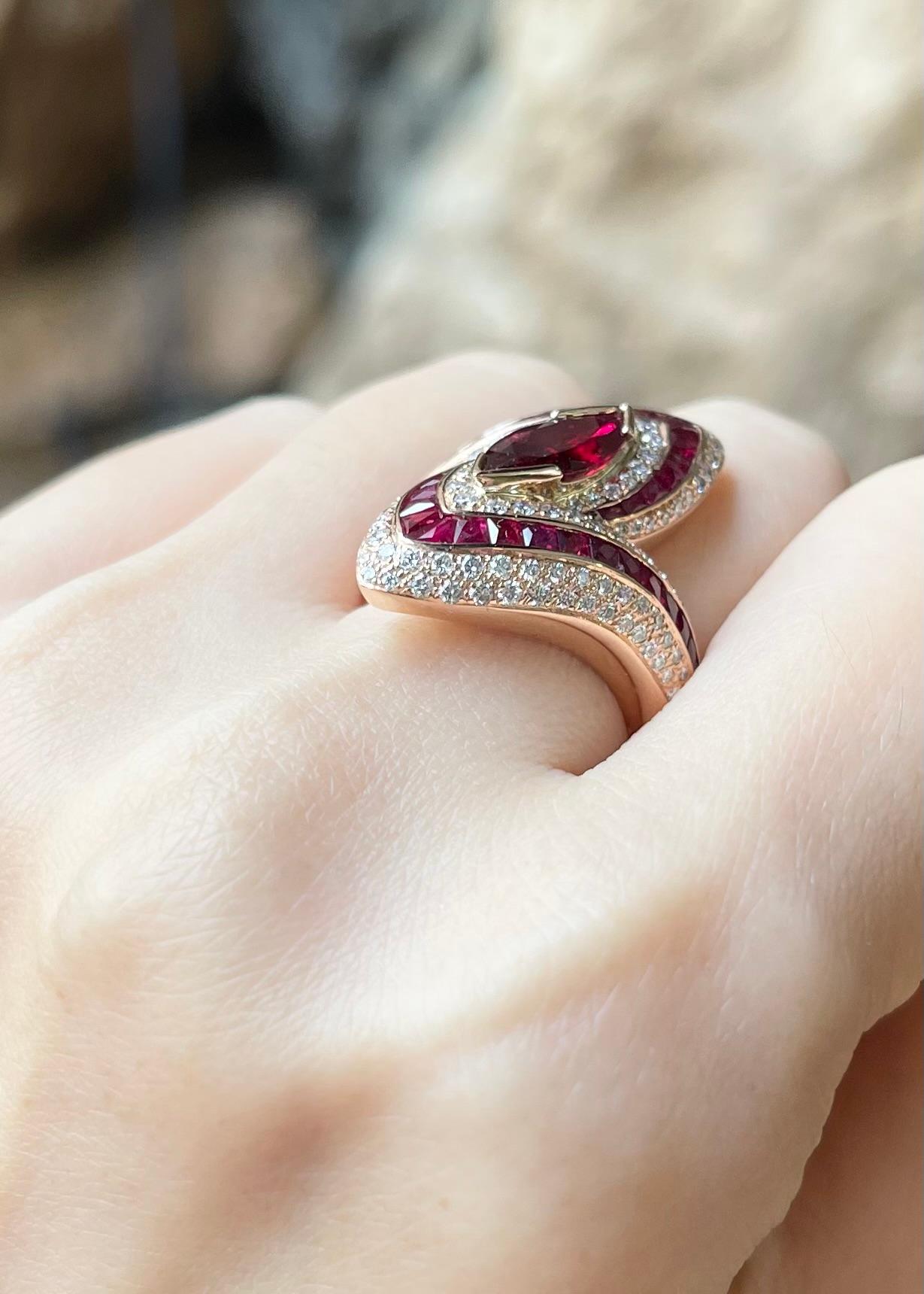 Ring mit Rubin und Diamant in 18 Karat Roségold gefasst Damen im Angebot