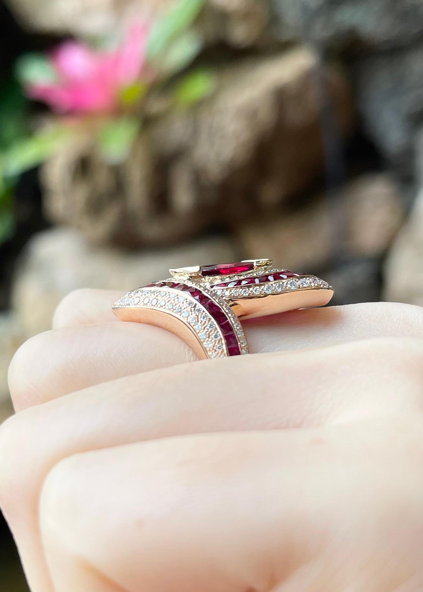 Ring mit Rubin und Diamant in 18 Karat Roségold gefasst im Angebot 1