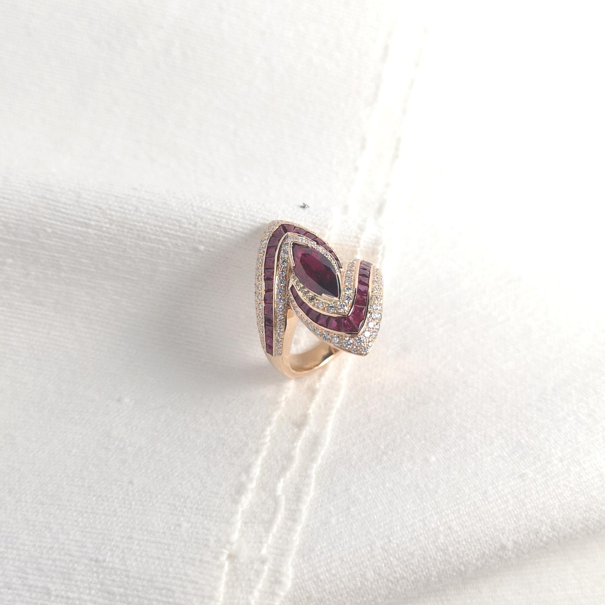 Ring mit Rubin und Diamant in 18 Karat Roségold gefasst im Angebot 2