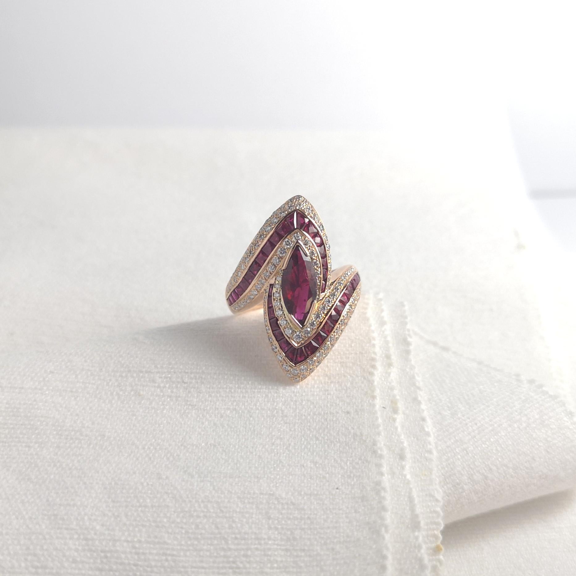 Ring mit Rubin und Diamant in 18 Karat Roségold gefasst im Angebot 3