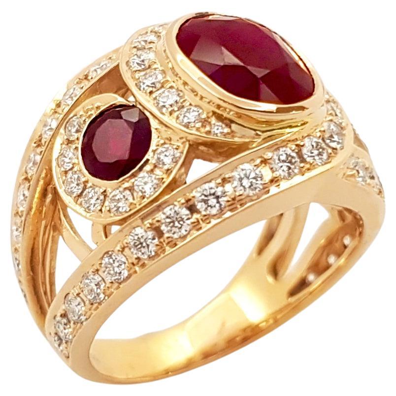 Ruby and Diamond Ring set in 18K Rose Gold Settings For Sale