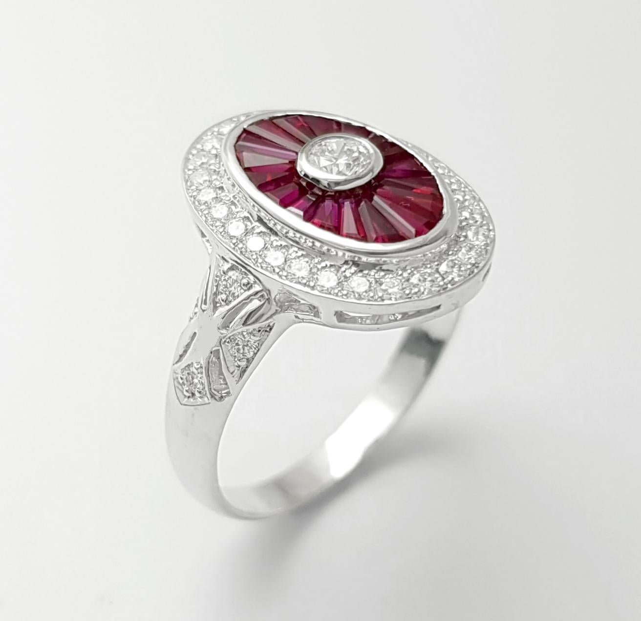 Ring mit Rubin und Diamant in 18 Karat Weißgold gefasst in Fassungen im Angebot 5