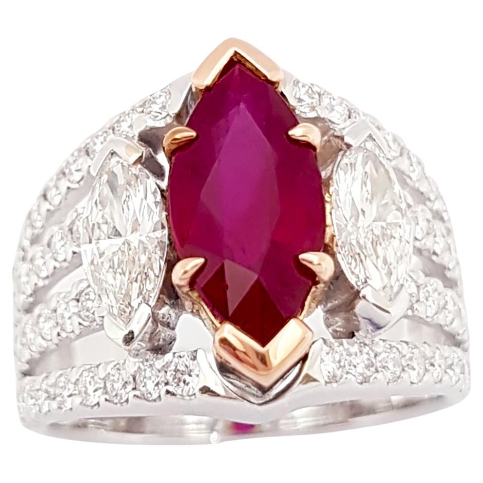 Ruby and Diamond Ring set in 18K White Gold Settings