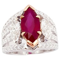 Ruby and Diamond Ring set in 18K White Gold Settings